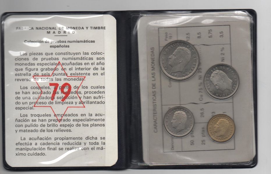 ESPAÑA CARTERA OFICIAL DE PESETAS J. CARLOS I DEL AÑO 1979